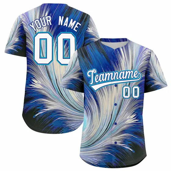White Royal Fluid Feather Graffiti Baseball Jersey