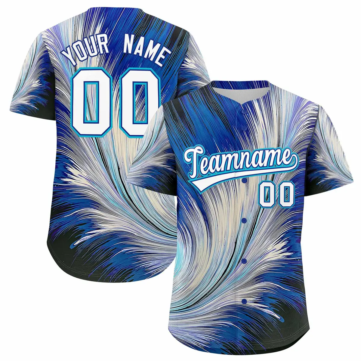 White Royal Fluid Feather Graffiti Baseball Jersey