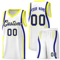 White Royal Fluorescent Yellow Ribbon Pattern Basketball Kit 1