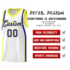 White Royal Fluorescent Yellow Ribbon Pattern Basketball Kit 2