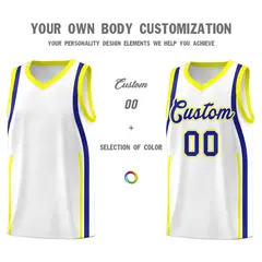White Royal Fluorescent Yellow Ribbon Pattern Basketball Kit 3