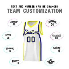White Royal Fluorescent Yellow Ribbon Pattern Basketball Kit 4