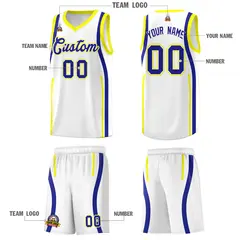 White Royal Fluorescent Yellow Ribbon Pattern Basketball Kit 5