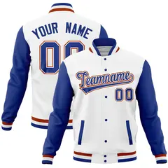 White Royal Full-Snap Raglan Varsity Letterman Baseball Jacket 1