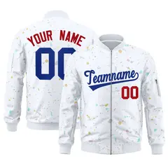 White Royal Full-Zip Graffiti Splash Varsity Letterman Jacket