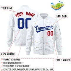 White Royal Full-Zip Graffiti Splash Varsity Letterman Jacket 2