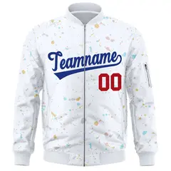 White Royal Full-Zip Graffiti Splash Varsity Letterman Jacket 3