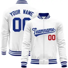 White Royal Full-Zip Varsity Letterman Baseball Jacket