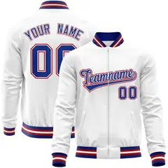 White Royal Full-Zip Varsity Letterman Baseball Jacket