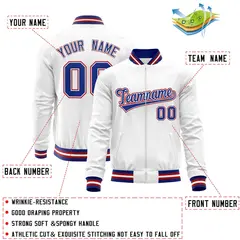 White Royal Full-Zip Varsity Letterman Baseball Jacket 4