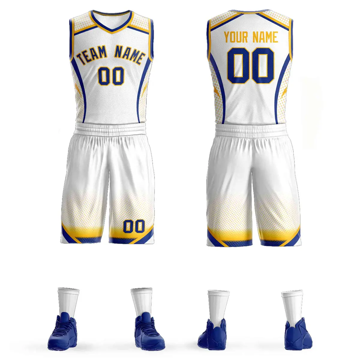 White Royal-Gold Graffiti Points Element Basketball Jersey