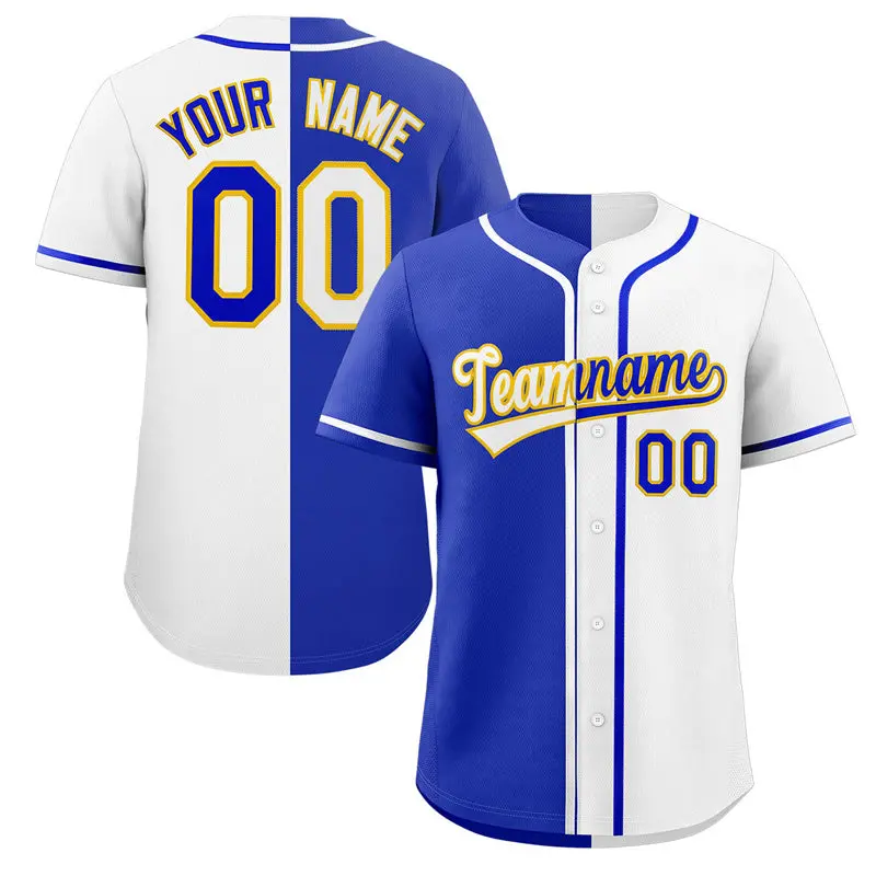White Royal-Gold Hook Split Fashion Baseball Jersey