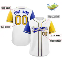 White Royal-Gold Raglan Sleeves Baseball Jersey 2