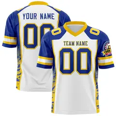 White Royal-Gold Raglan Sleeves Side Pattern Football Jersey