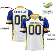 White Royal-Gold Raglan Sleeves Side Pattern Football Jersey 2