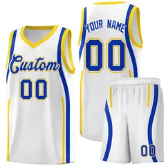 White Royal-Gold Ribbon Pattern Basketball Kits 1