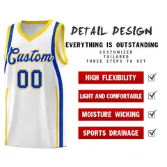 White Royal-Gold Ribbon Pattern Basketball Kits 2
