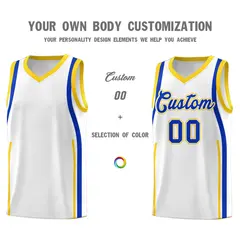 White Royal-Gold Ribbon Pattern Basketball Kits 3