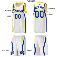 White Royal-Gold Ribbon Pattern Basketball Kits 5