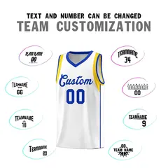 White Royal-Gold Sleeve Color Block Basketball Jersey 4