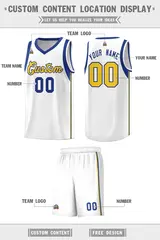 White Royal-Gold Sleeve Color Block Basketball Jersey 2