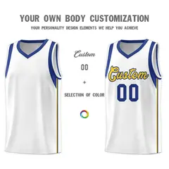 White Royal-Gold Sleeve Color Block Basketball Jersey 3