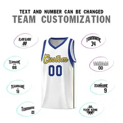 White Royal-Gold Sleeve Color Block Basketball Jersey 4