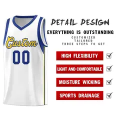 White Royal-Gold Sleeve Color Block Basketball Jersey 5