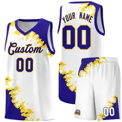 White Royal-Gold Sparkle Print Basketball Kits 1