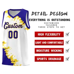 White Royal-Gold Sparkle Print Basketball Kits 2
