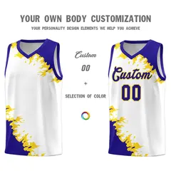 White Royal-Gold Sparkle Print Basketball Kits 3