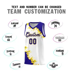 White Royal-Gold Sparkle Print Basketball Kits 4