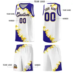 White Royal-Gold Sparkle Print Basketball Kits 5