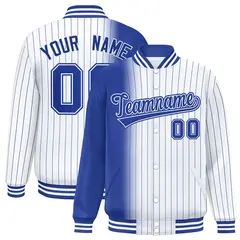 White Royal Gradient Pinstripe Full-Snap Letterman Jacket 1