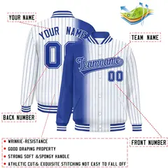 White Royal Gradient Pinstripe Full-Snap Letterman Jacket 2
