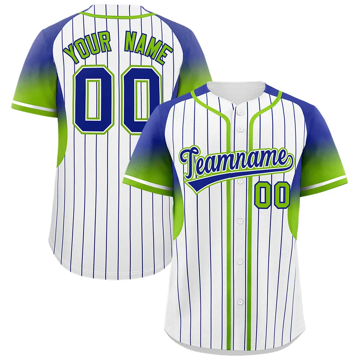 White Royal Gradient Stripe Fashion Sleeves Baseball Jersey