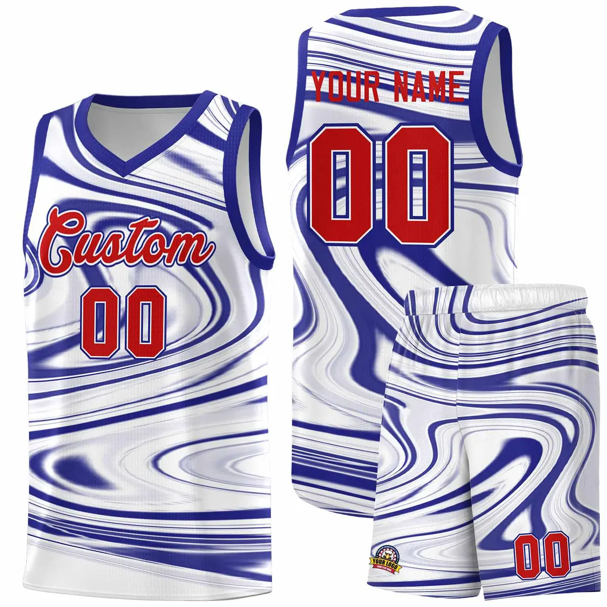White Royal Graffiti Fluids Style Basketball Jersey Sets