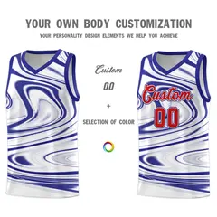 White Royal Graffiti Fluids Style Basketball Jersey Sets 3