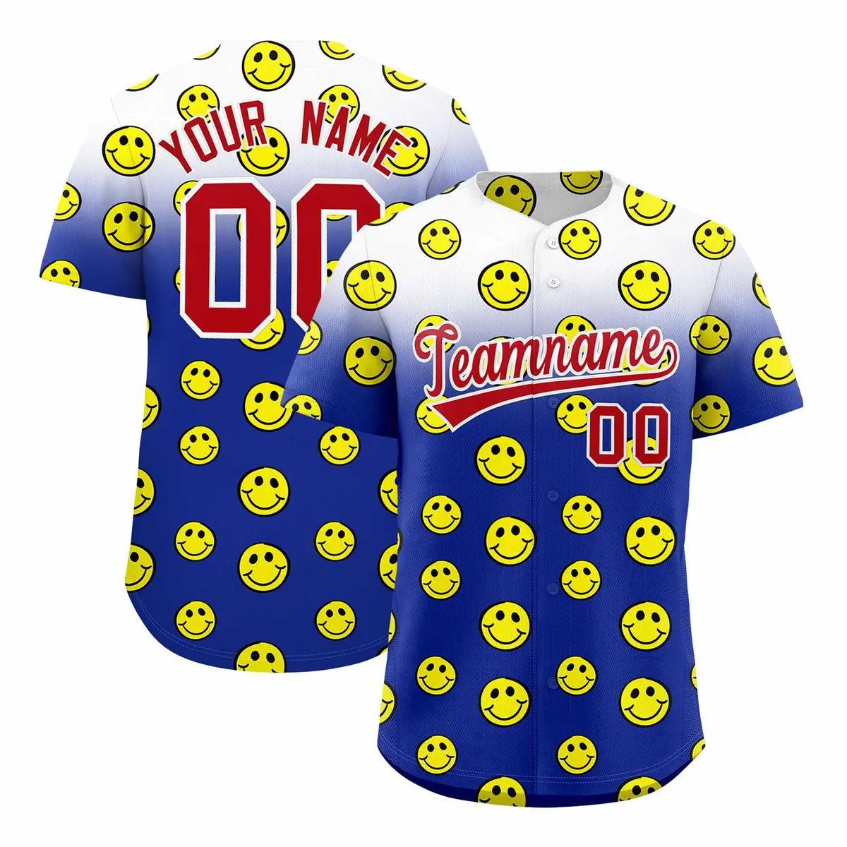 White Royal Graffiti Gradient Smile Baseball Jersey