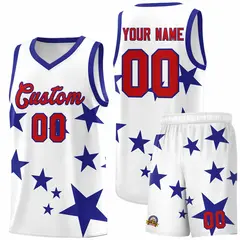 White Royal Graffiti Star Print Basketball Jersey Sets