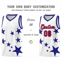 White Royal Graffiti Star Print Basketball Jersey Sets 3