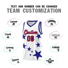White Royal Graffiti Star Print Basketball Jersey Sets 4
