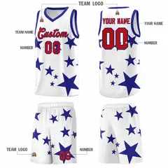 White Royal Graffiti Star Print Basketball Jersey Sets 5