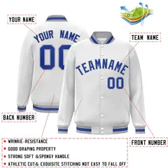 White Royal-Gray Classic Varsity Full-Snap Letterman Jacket 2