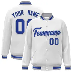 White Royal-Gray Classic Varsity Full-Snap Letterman Jacket 1