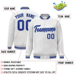 White Royal-Gray Classic Varsity Full-Snap Letterman Jacket 2