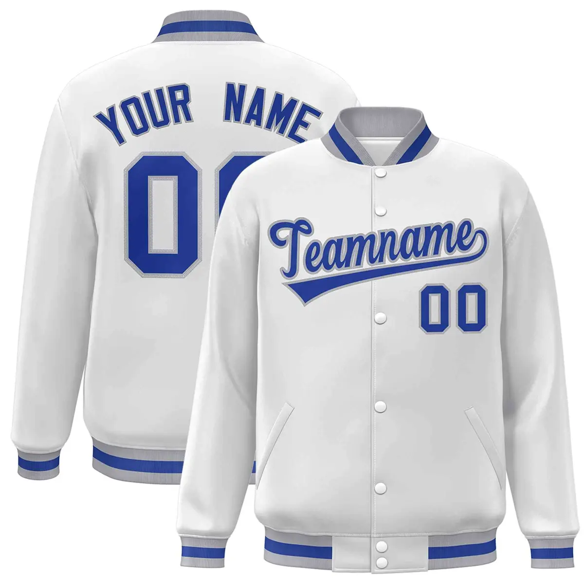 White Royal-Gray Classic Varsity Full-Snap Letterman Jacket