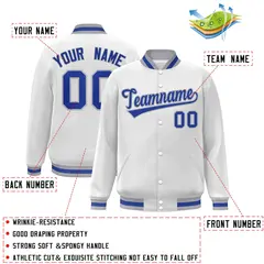 White Royal-Gray Classic Varsity Full-Snap Letterman Jacket 2