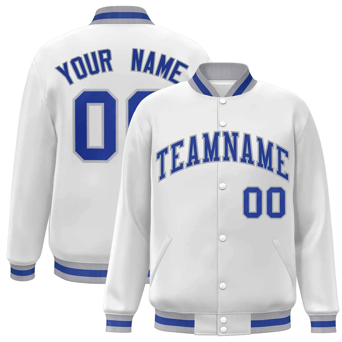 White Royal-Gray Classic Varsity Full-Snap Letterman Jacket
