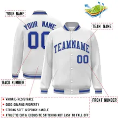 White Royal-Gray Classic Varsity Full-Snap Letterman Jacket 2